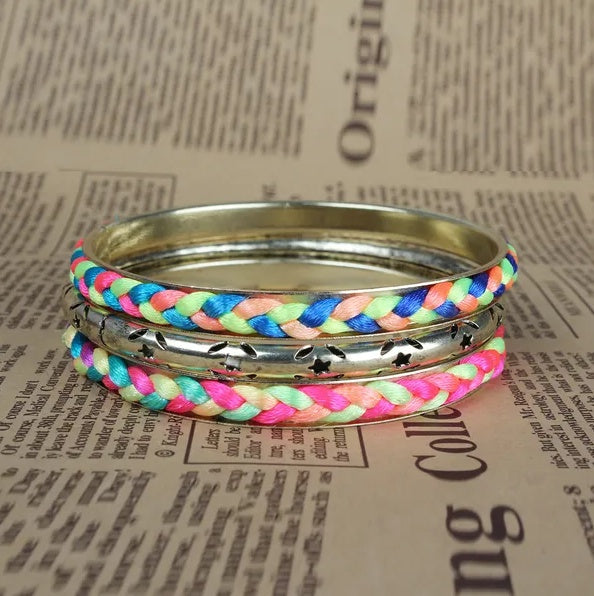 4Pcs Colorful Woven Burnished Gold Bracelets Set Shopifynow