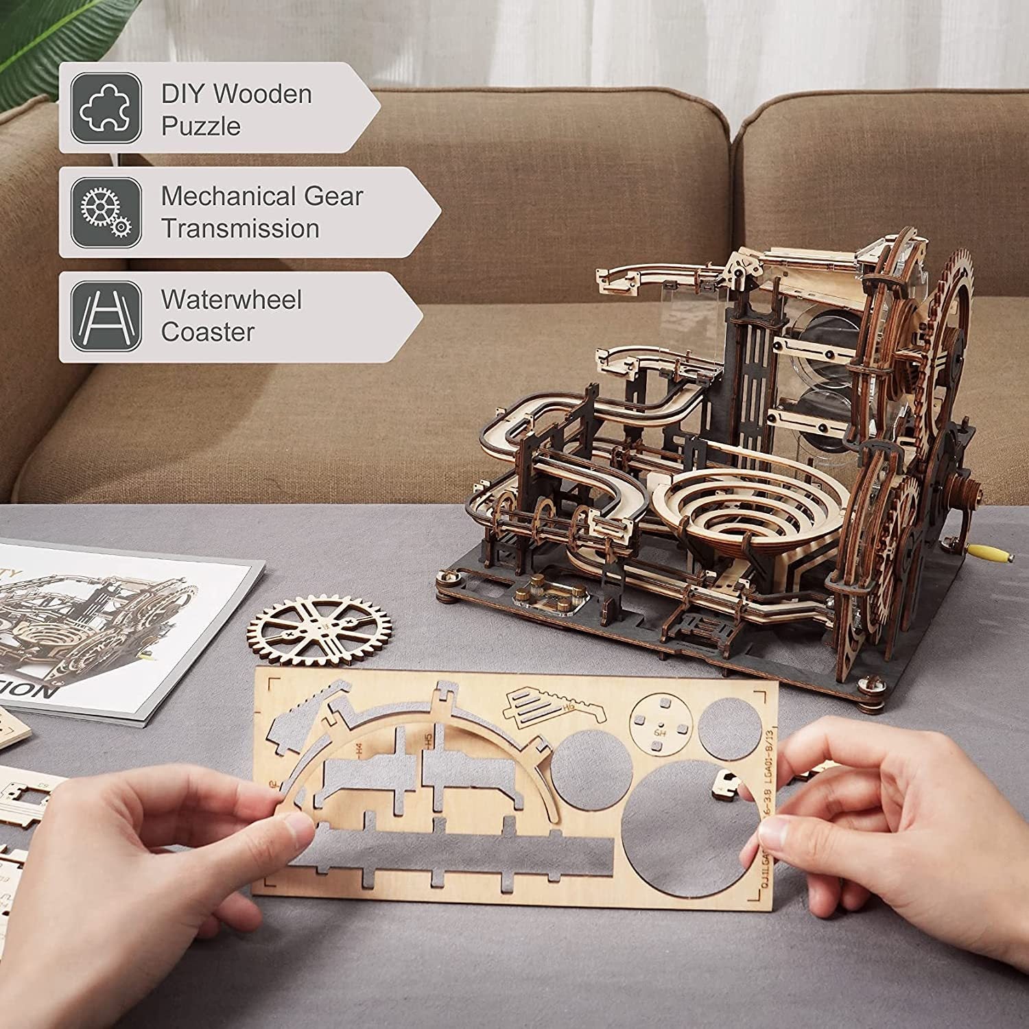 Robotime ROKR Marble Night City 3D Wooden Puzzle Games Assembly Waterwheel Model Toys For Children Kids Birthday Gift Shopifynow