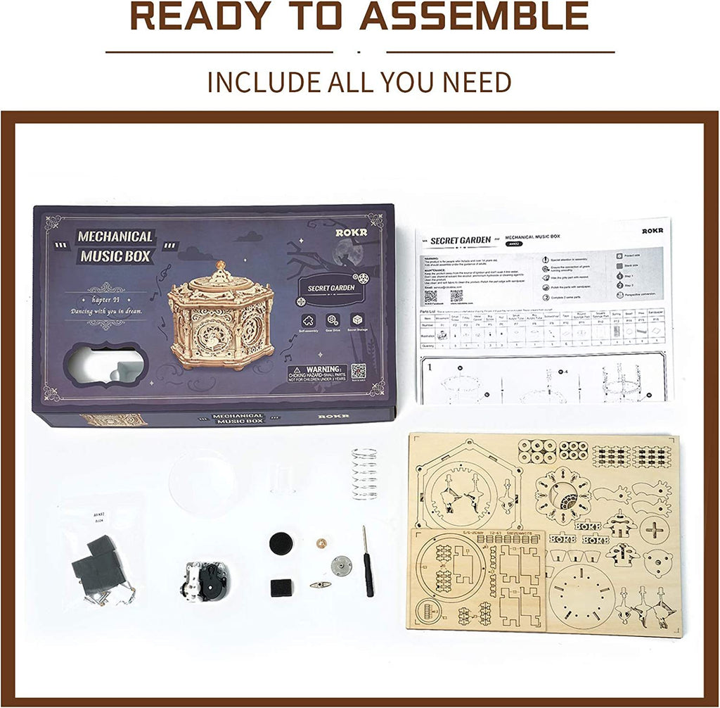 Robotime Rokr DIY Mechanical Music Box Kit 3D Wooden Puzzle Box For Adults Self-Assembly Building Project - Secret Garden Shopifynow