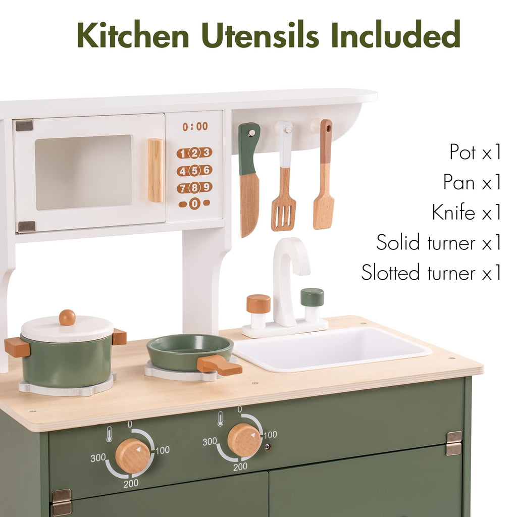 ROBUD Green Wooden Kitchen Toy Set With Accessories Chef Pretend Playset For Kid Shopifynow