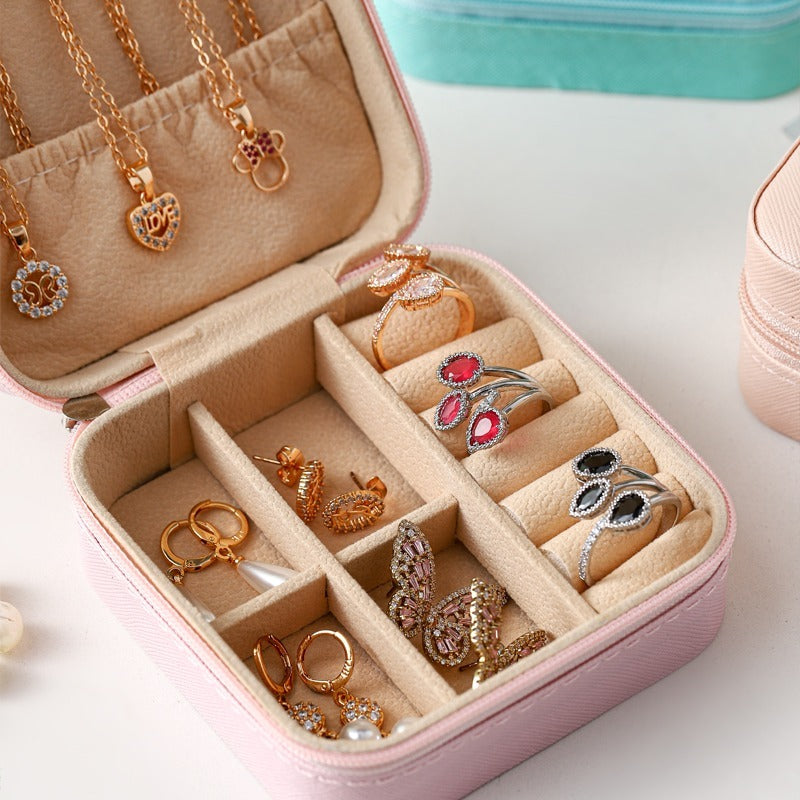 Small Square Ring, Earring, And Necklace Organizer Box - Pink Shopifynow