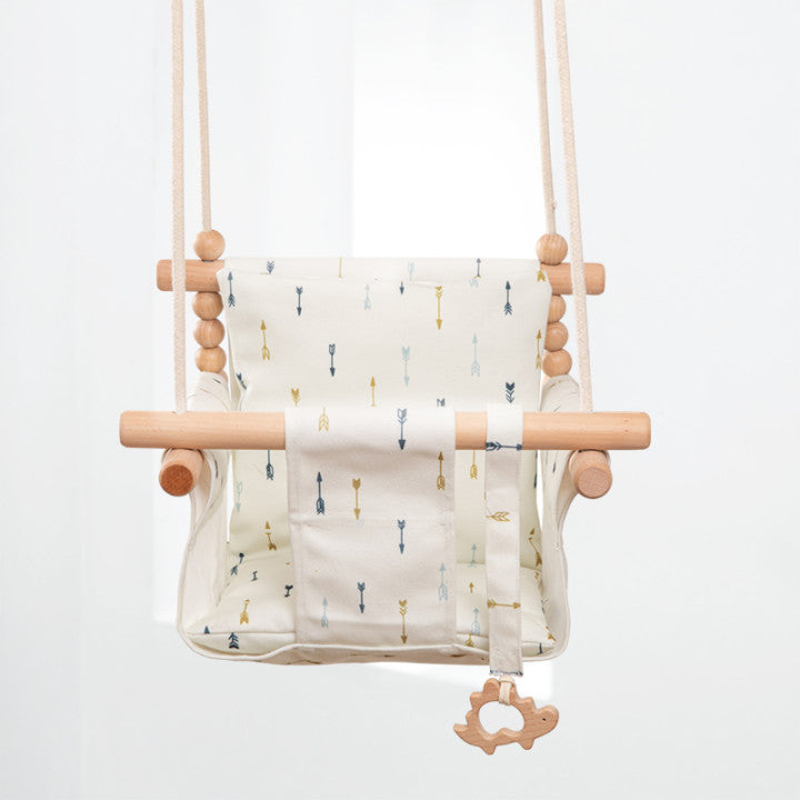 Cotton Canvas Baby Swing Chair Hanging Swing Indoor Outdoor Safety Baby Children's Toy Wooden Seat With Cushion Baby Room Decor CJ