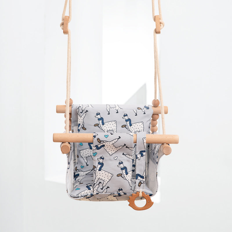 Cotton Canvas Baby Swing Chair Hanging Swing Indoor Outdoor Safety Baby Children's Toy Wooden Seat With Cushion Baby Room Decor CJ