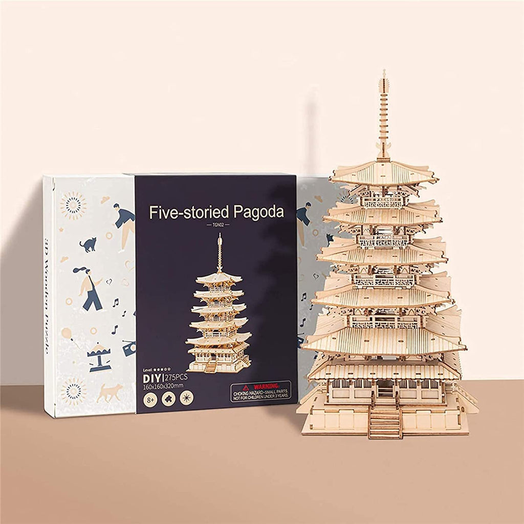 Robotime Five-storied Pagoda 3D Wooden Puzzle Toys For Children Kids Birthday Gift TGN02 Shopifynow