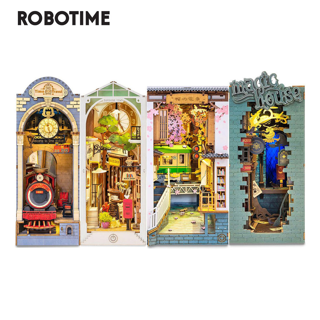 Robotime Rolife Book Nooks Series Stories In Books 4 Kinds DIY Wooden Miniature House Furniture Sakura Densya TGB01 Dropshipping Shopifynow
