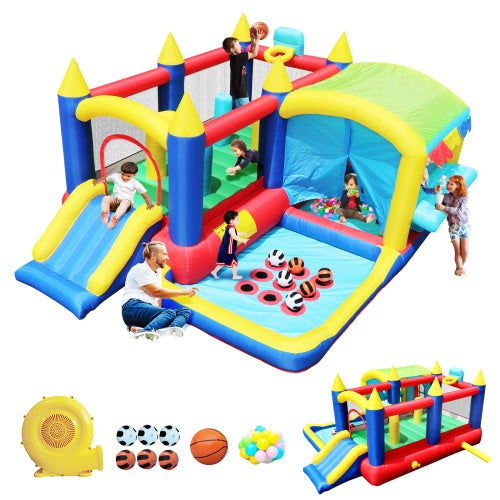 7-in-1 Inflatable Bounce House, Bouncy House With Ball Pit For Kids Indoor And Outdoor Party Family Fun, Obstacles, Toddler Jump Bounce Castle With Ball Pit For Birthday Party Gifts Shopifynow