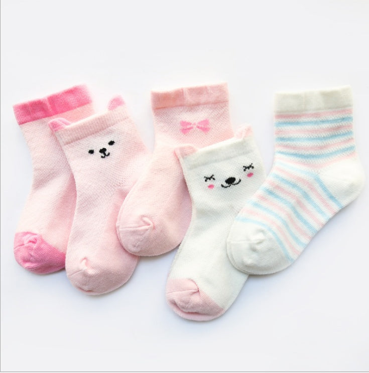 Children's Socks Pack of 5 Colors Breathable Summer Cotton Socks for Boys and Girls CJ