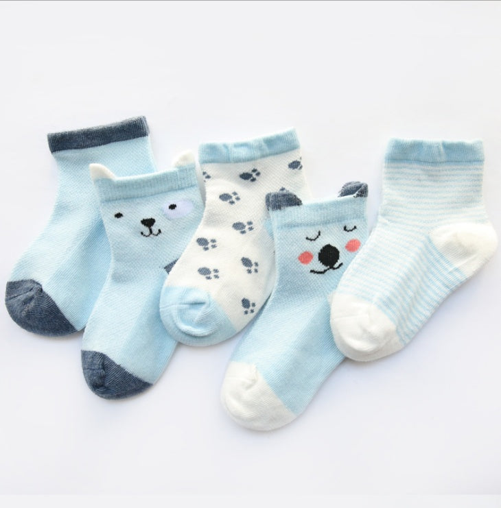 Children's Socks Pack of 5 Colors Breathable Summer Cotton Socks for Boys and Girls CJ