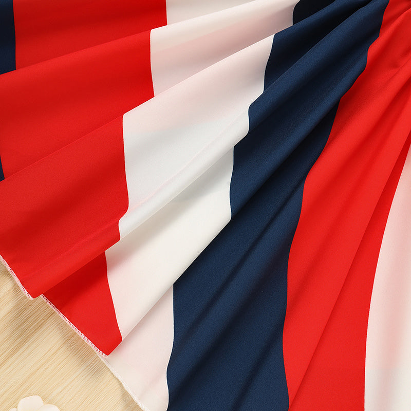 Toddler Girls' Independence Day Dress Red White & Blue Stripes And Stars Short Sleeve Twirl Dress 4th Of July Shopifynow