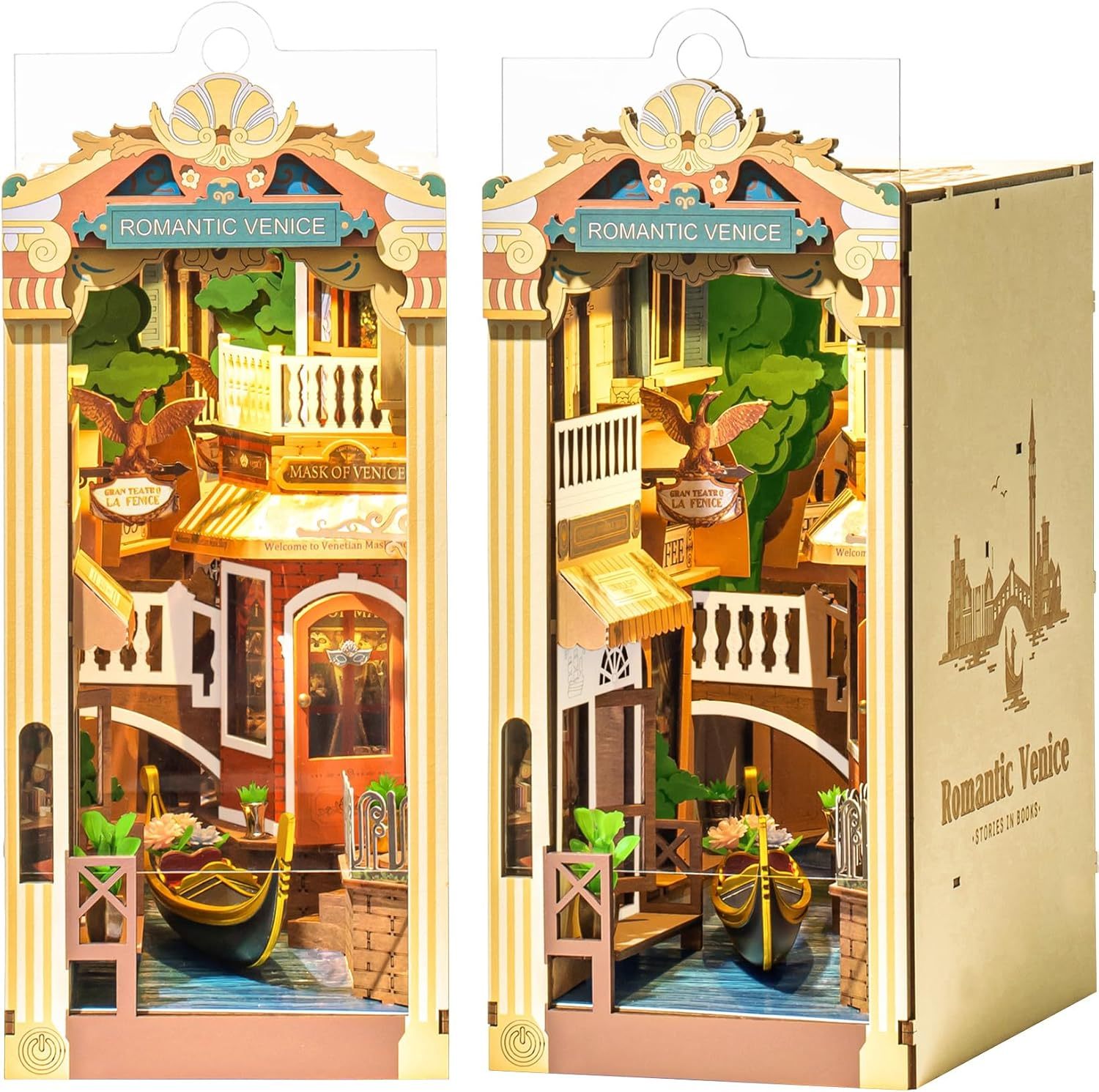 ROBOTIME Book Nook Kits For Adults Romantic Venice With Dust Cover, Booknook DIY Miniature House Kit 3D Wooden Puzzle Bookend Bookshelf Decoration Gifts TGB08 Shopifynow