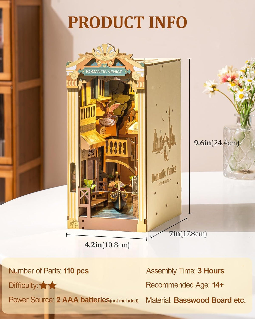 ROBOTIME Book Nook Kits For Adults Romantic Venice With Dust Cover, Booknook DIY Miniature House Kit 3D Wooden Puzzle Bookend Bookshelf Decoration Gifts TGB08 Shopifynow