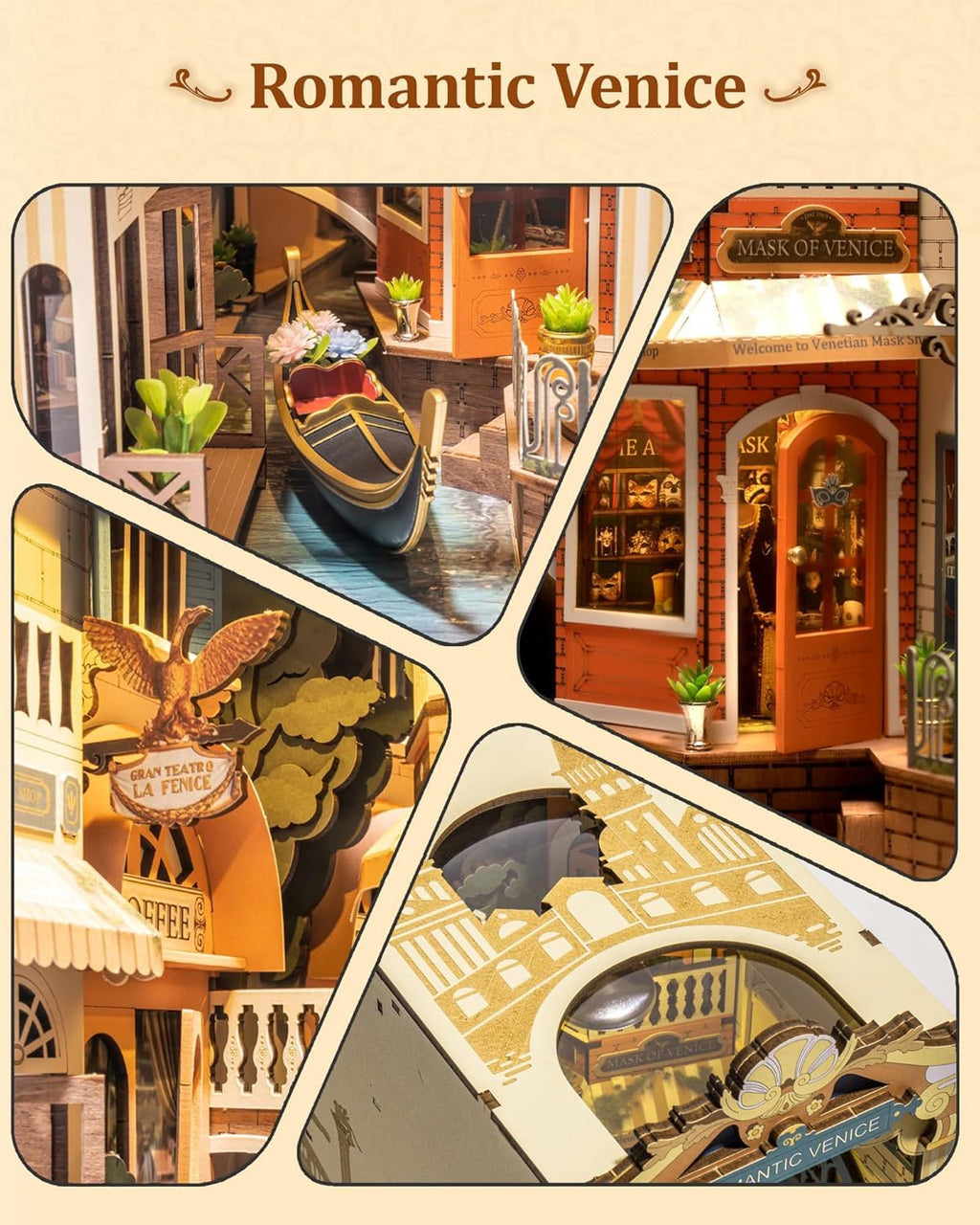 ROBOTIME Book Nook Kits For Adults Romantic Venice With Dust Cover, Booknook DIY Miniature House Kit 3D Wooden Puzzle Bookend Bookshelf Decoration Gifts TGB08 Shopifynow