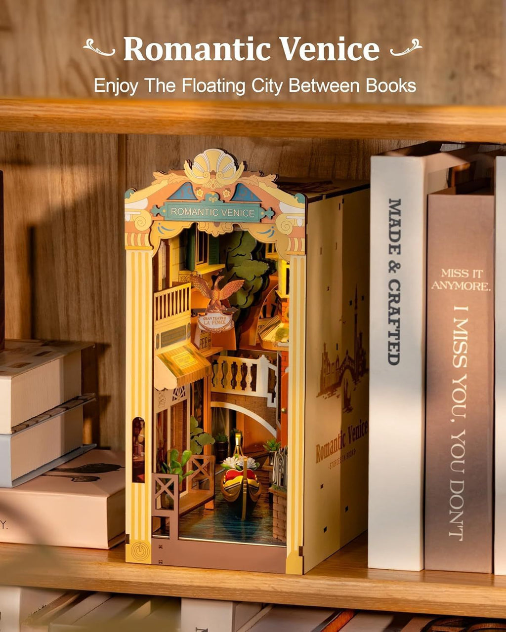 ROBOTIME Book Nook Kits For Adults Romantic Venice With Dust Cover, Booknook DIY Miniature House Kit 3D Wooden Puzzle Bookend Bookshelf Decoration Gifts TGB08 Shopifynow