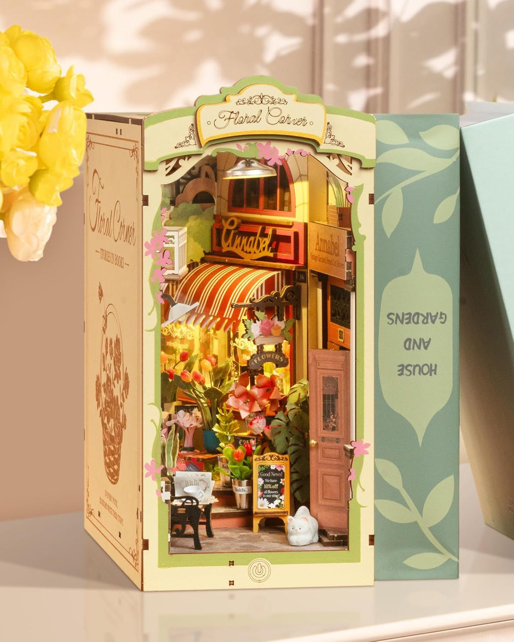 Rolife Floral Corner DIY Book Nook Shelf Insert Kit 3D Wooden Dollhouse For Gift TGB09 Shopifynow