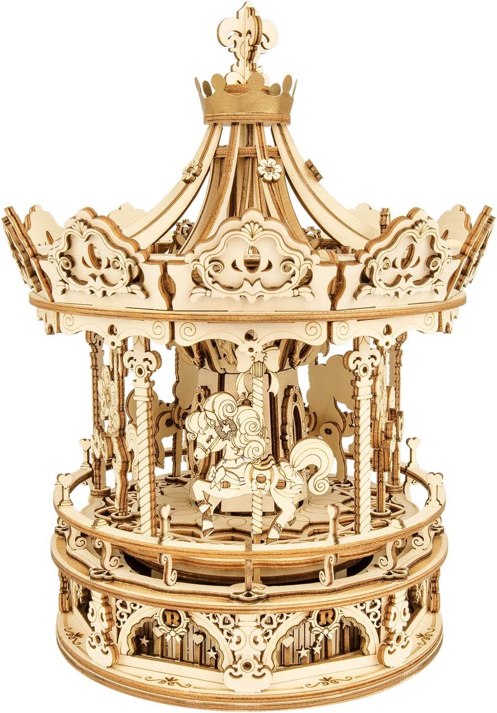 Robotime Rokr 3D Wooden Puzzles Construction Model Kit DIY Music Box Building Kits Rotating - Romantic Carousel Shopifynow