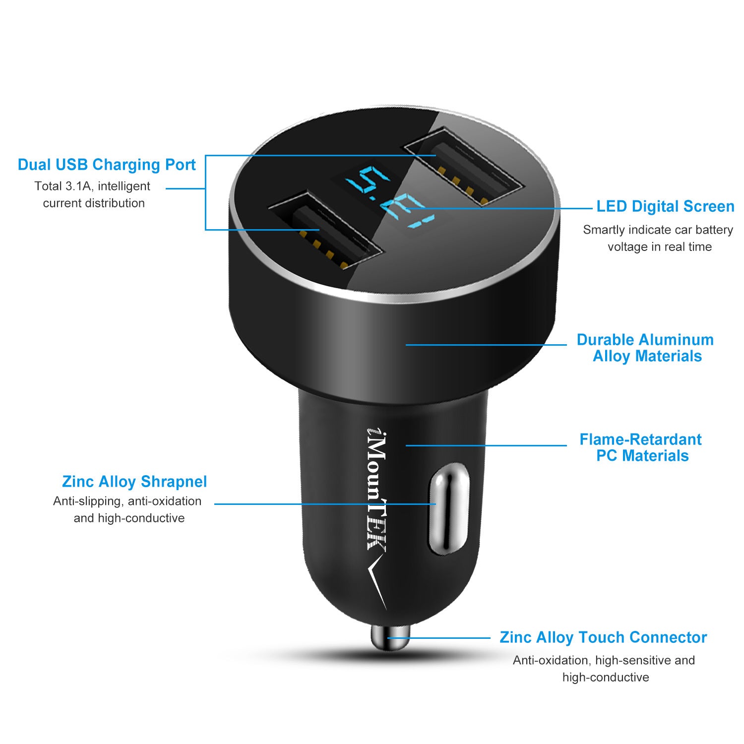 Universal 15W-3.1A Dual USB Car Charger Adapter Aluminum Alloy Fast Car Charging Adapter For IOS Phone XR XS Tablet PC Shopifynow
