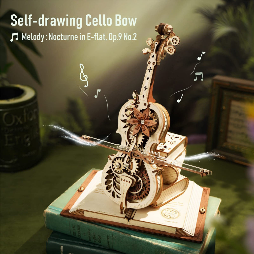 Robotime ROKR Magic Cello Mechanical Music Box Moveable Stem Funny Creative Toys For Child Girls 3D Wooden Puzzle AMK63 Shopifynow