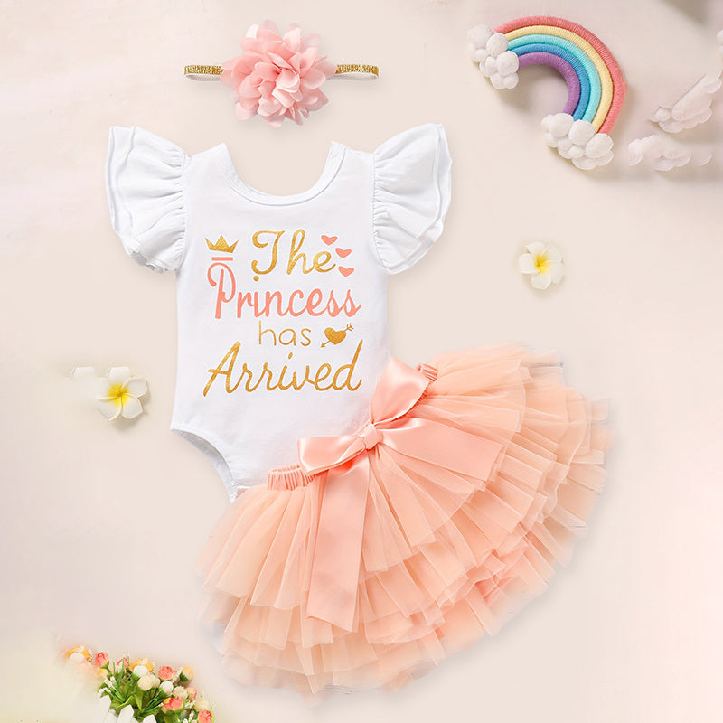 Newborn Baby Girl Outfits Infant Letter Print Romper Tutu Skirt Headband Coming Home Clothes Set Shopifynow