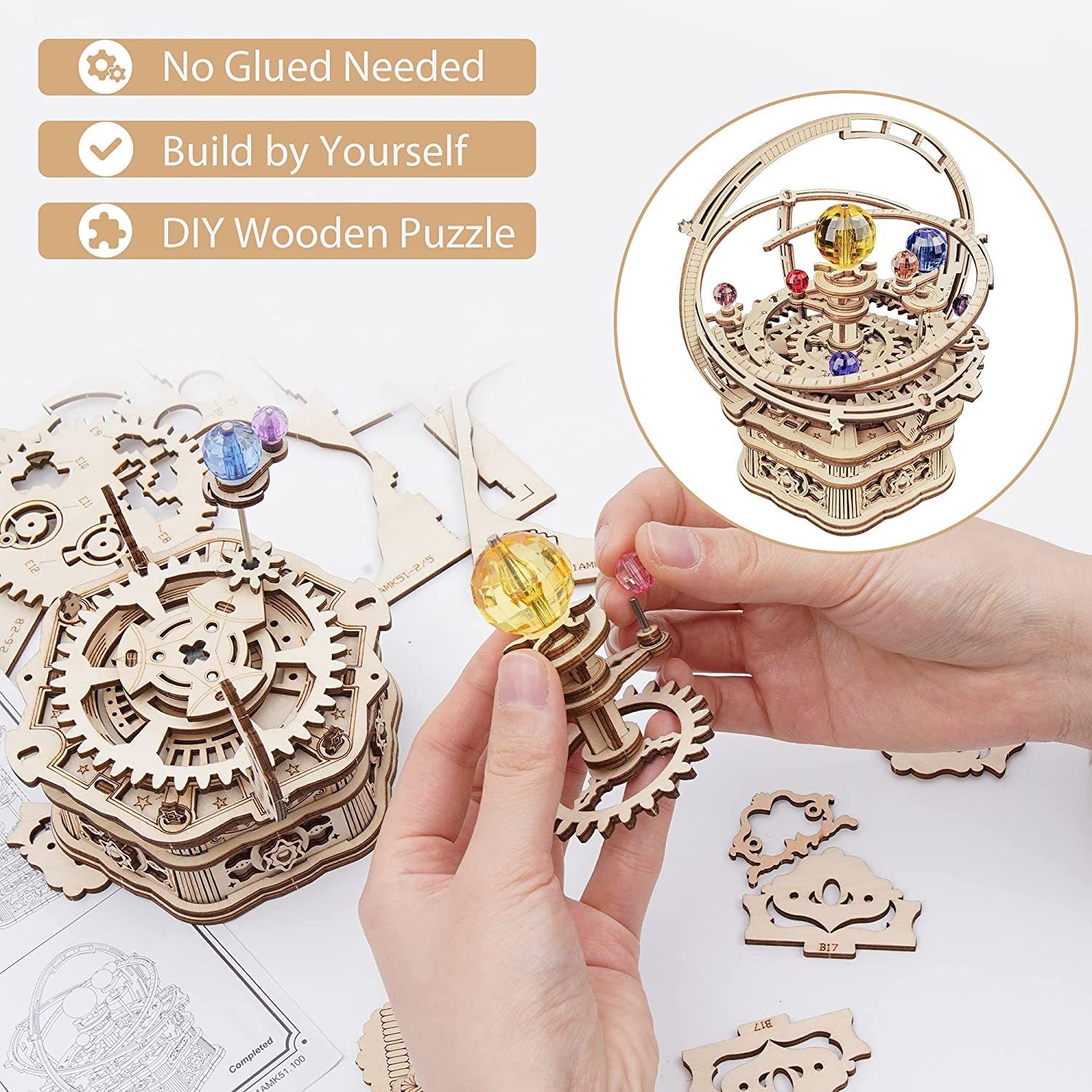 ROKR Rotating Starry Night Mechanical Music Box 3D Wooden Puzzle Assembly Model Building Kits Toys For Children Kids - AMK51 Shopifynow