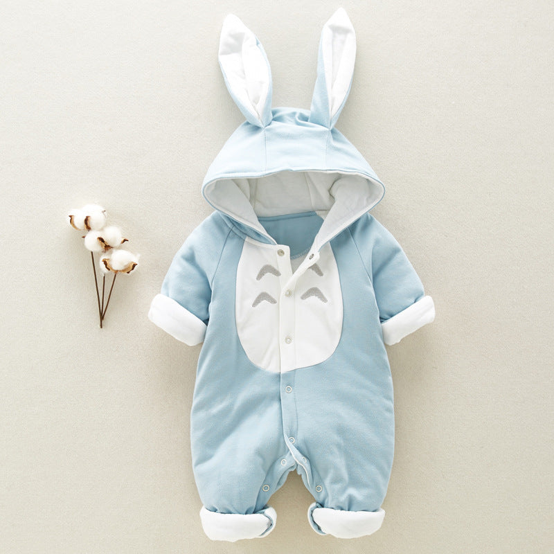 The new cotton padded cotton baby romper thickened chinchilla hooded cotton baby Onesies newborn go climbing clothes CJ