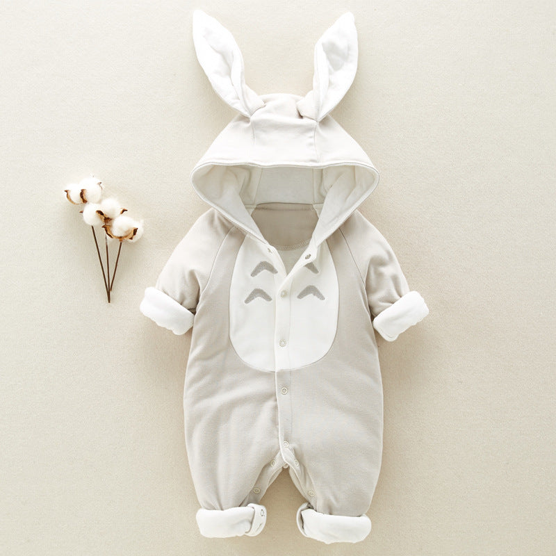 The new cotton padded cotton baby romper thickened chinchilla hooded cotton baby Onesies newborn go climbing clothes CJ