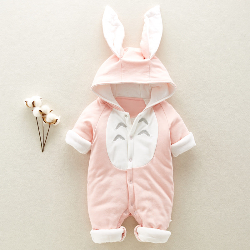 The new cotton padded cotton baby romper thickened chinchilla hooded cotton baby Onesies newborn go climbing clothes CJ