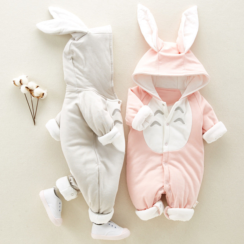 The new cotton padded cotton baby romper thickened chinchilla hooded cotton baby Onesies newborn go climbing clothes CJ