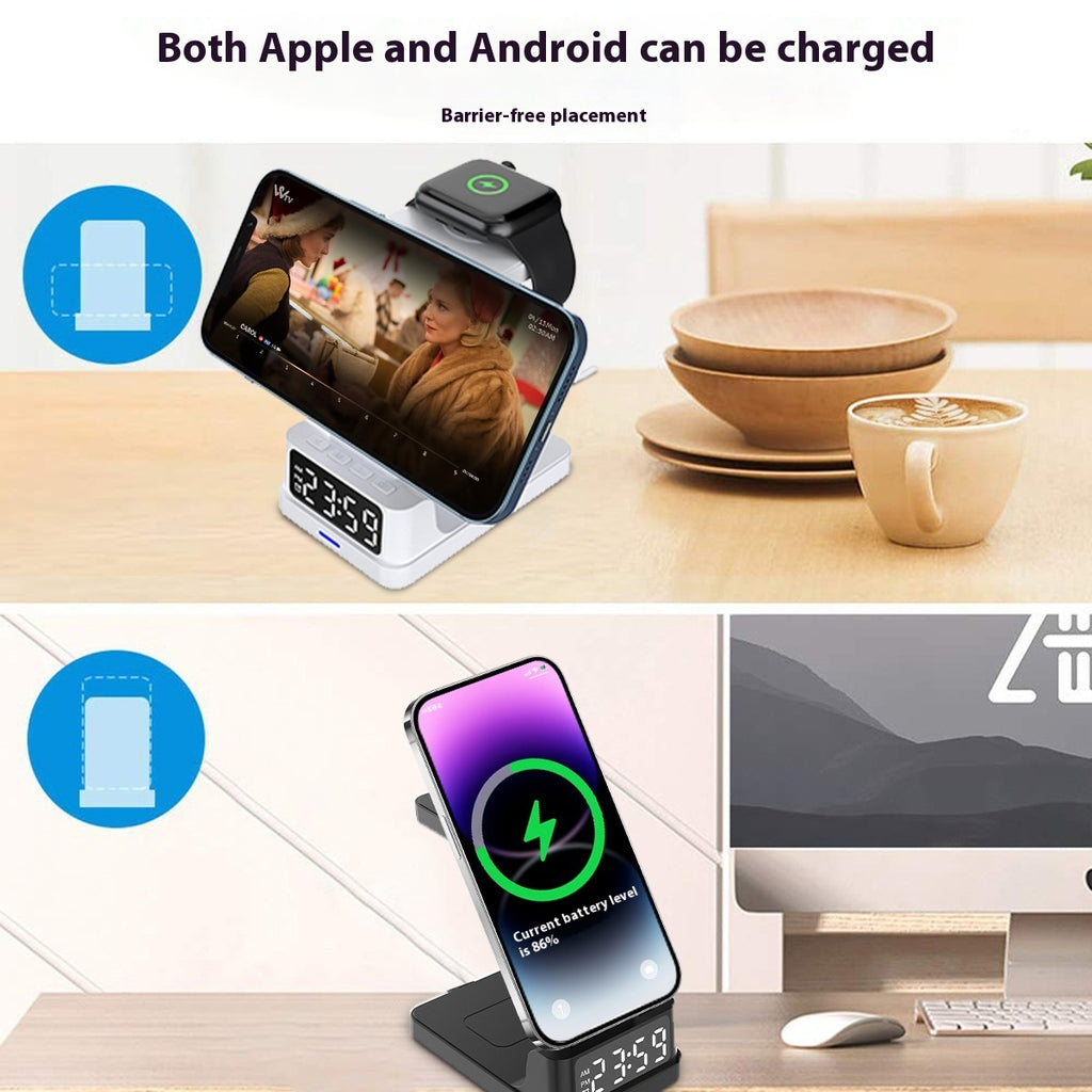 Magnetic Three-in-one 15W Wireless Charger With Clock Shopifynow
