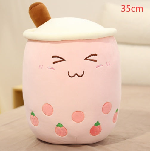 Cute Fruit Drink Plush Stuffed Soft Strawberry Milk Tea Plush Boba Tea Cup Toy Bubble Tea Pillow Cushion Kids Gift CJ