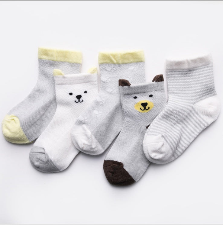 Children's Socks Pack of 5 Colors Breathable Summer Cotton Socks for Boys and Girls CJ