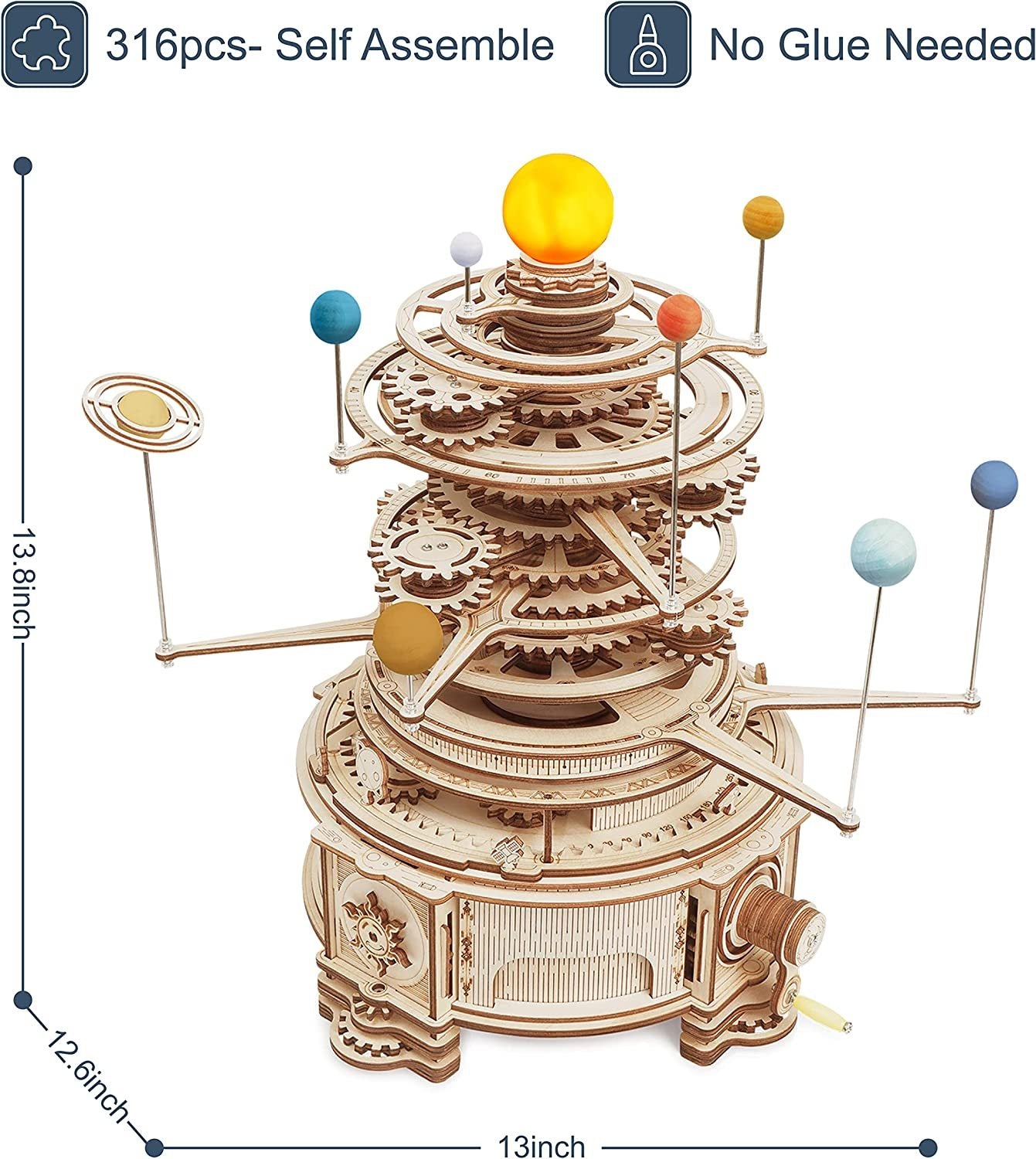 Robotime ROKR 316PCS Rotatable Mechanical Orrery 3D Wooden Puzzle Games Assemble Model Building Kits Toys Gift For Children Boys Shopifynow