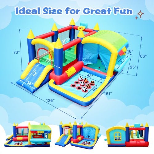 7-in-1 Inflatable Bounce House, Bouncy House With Ball Pit For Kids Indoor And Outdoor Party Family Fun, Obstacles, Toddler Jump Bounce Castle With Ball Pit For Birthday Party Gifts Shopifynow