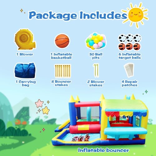 7-in-1 Inflatable Bounce House, Bouncy House With Ball Pit For Kids Indoor And Outdoor Party Family Fun, Obstacles, Toddler Jump Bounce Castle With Ball Pit For Birthday Party Gifts Shopifynow