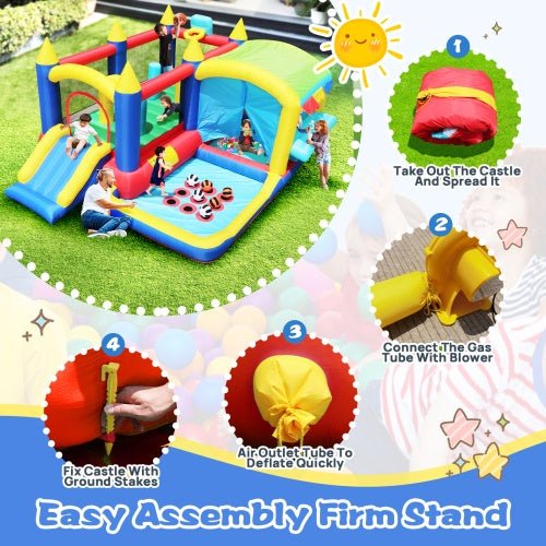 7-in-1 Inflatable Bounce House, Bouncy House With Ball Pit For Kids Indoor And Outdoor Party Family Fun, Obstacles, Toddler Jump Bounce Castle With Ball Pit For Birthday Party Gifts Shopifynow