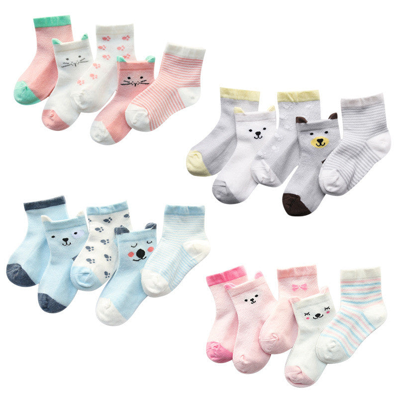 Children's Socks Pack of 5 Colors Breathable Summer Cotton Socks for Boys and Girls CJ