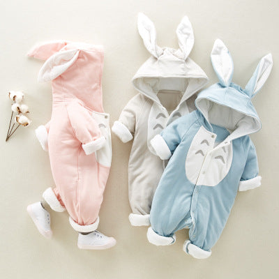 The new cotton padded cotton baby romper thickened chinchilla hooded cotton baby Onesies newborn go climbing clothes CJ
