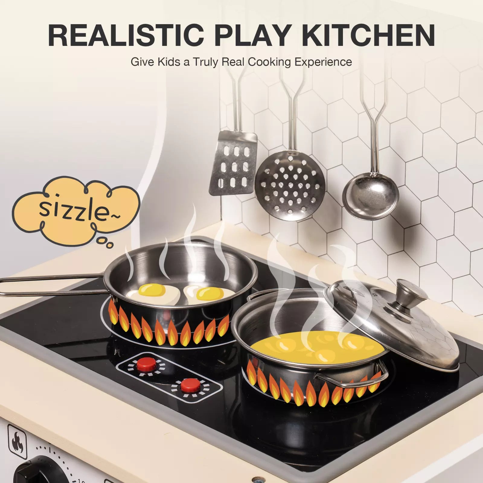 ROBOTIME DIY Pretend Play Kitchen Cooking Toy Set Gift For Boys And Girls Gray Shopifynow