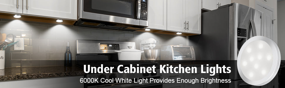 4 Pack LED Puck Lights with Remote, Under Cabinet Kitchen Lights Plug in, Dimmable Under Counter Light Fixtures