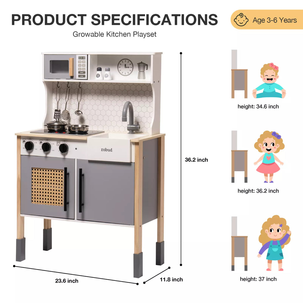 ROBOTIME DIY Pretend Play Kitchen Cooking Toy Set Gift For Boys And Girls Gray Shopifynow