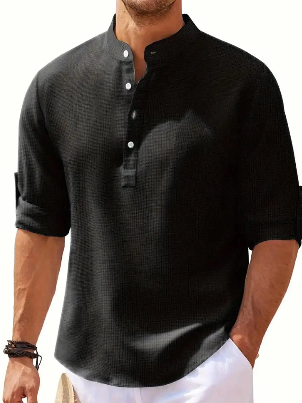 Men's Cotton Linen Henley T-Shirts Long Sleeve Hippie Casual Beach T-Shirts Shopifynow