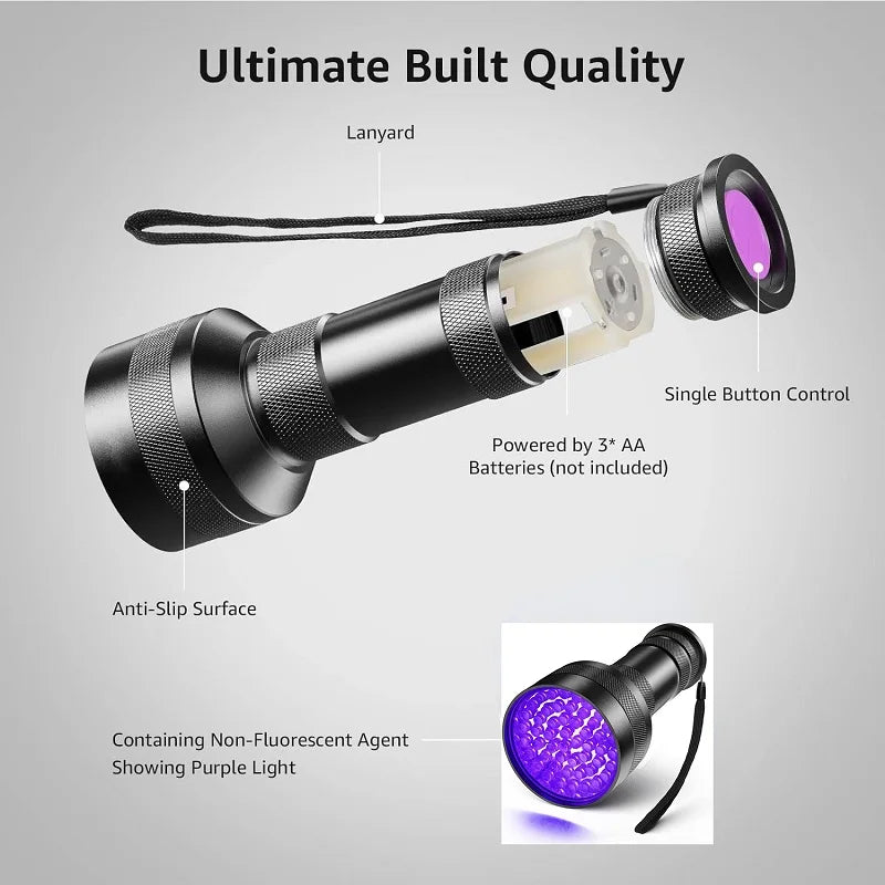 395nm UV Flashlight Black Light Waterproof 51 LED Flashlight Set with AA Battery for Home & Hotel Inspection Pet Urine Detector Shopifynow