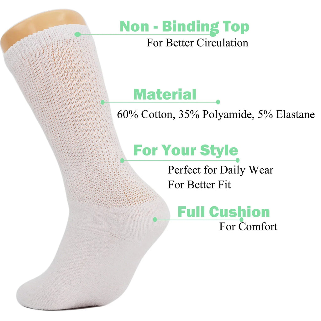 Diabetic Crew Socks with Non Binding Top Loose Fitting Diabetic Socks 6 Pairs Shopifynow