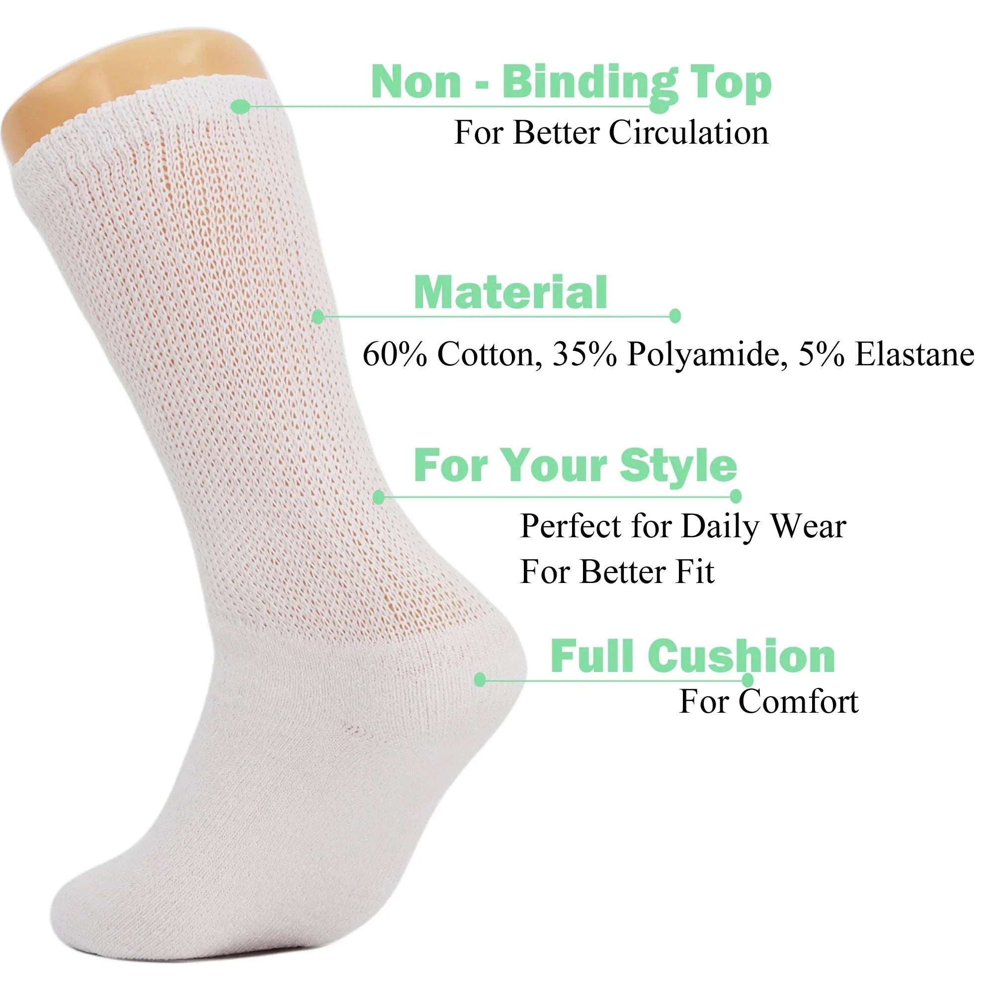 Diabetic Crew Socks with Non Binding Top Loose Fitting Diabetic Socks 6 Pairs Shopifynow