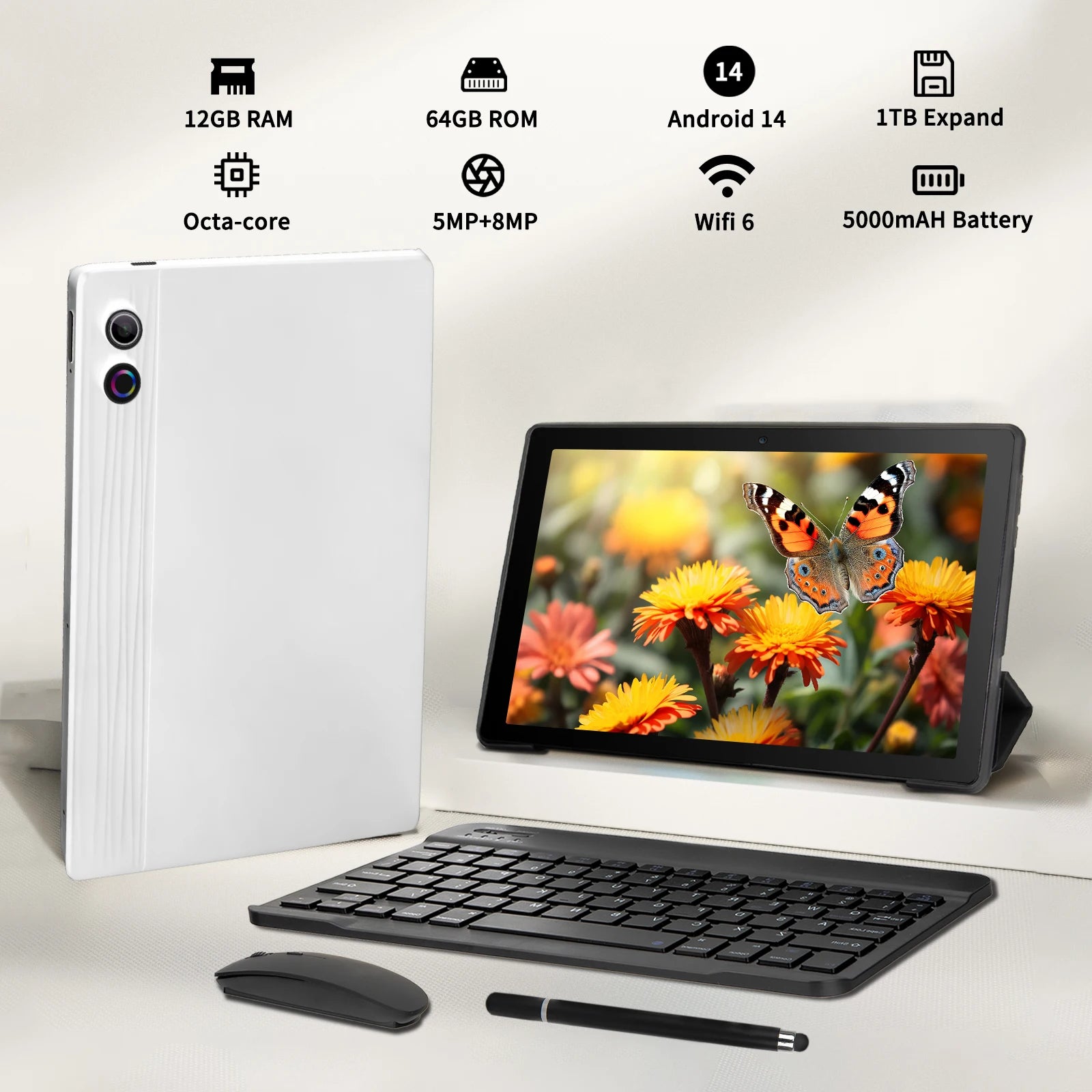 10 Inch Tablet Android 14 A523 Octa Core 12GB RAM 64GB ROM(TF 1TB) 5000mAh Face Unlocked Dual Carmera Keyboard Mouse Set PC Pad Shopifynow