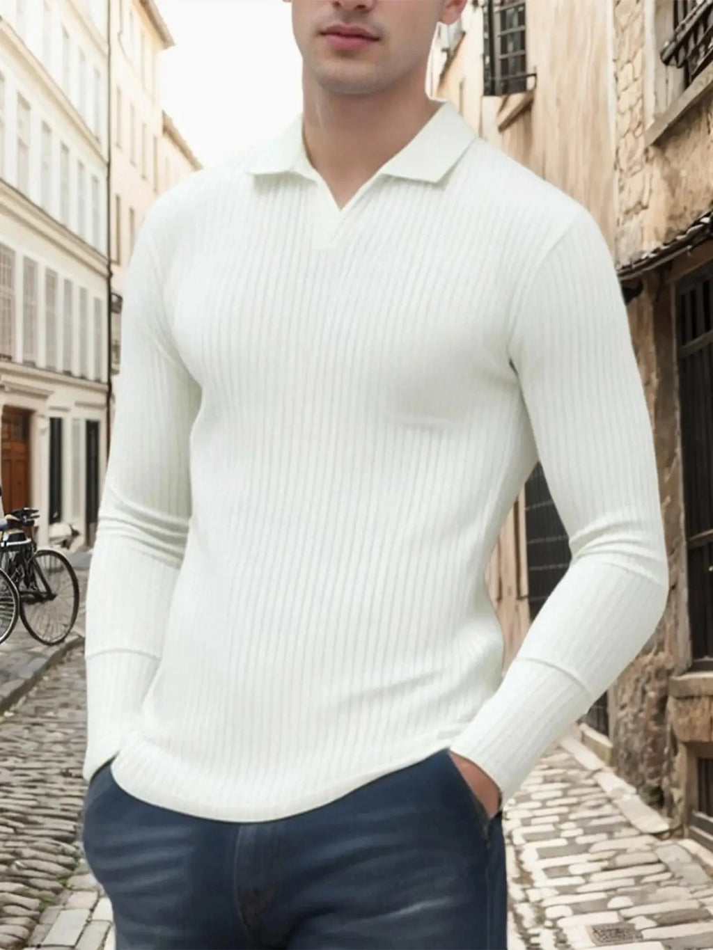 Men's Muscle V Neck Polo Shirts Slim Fit Short Long Sleeve Cotton Golf T-Shirts Ribbed Knit Soft Tees Shopifynow