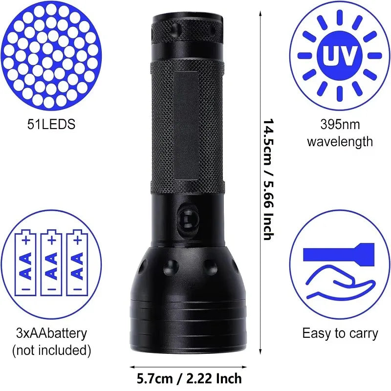 51 LED UV Flashlight Black Light - Portable flashlight for detecting pet urine, scorpions, and human body painting Shopifynow