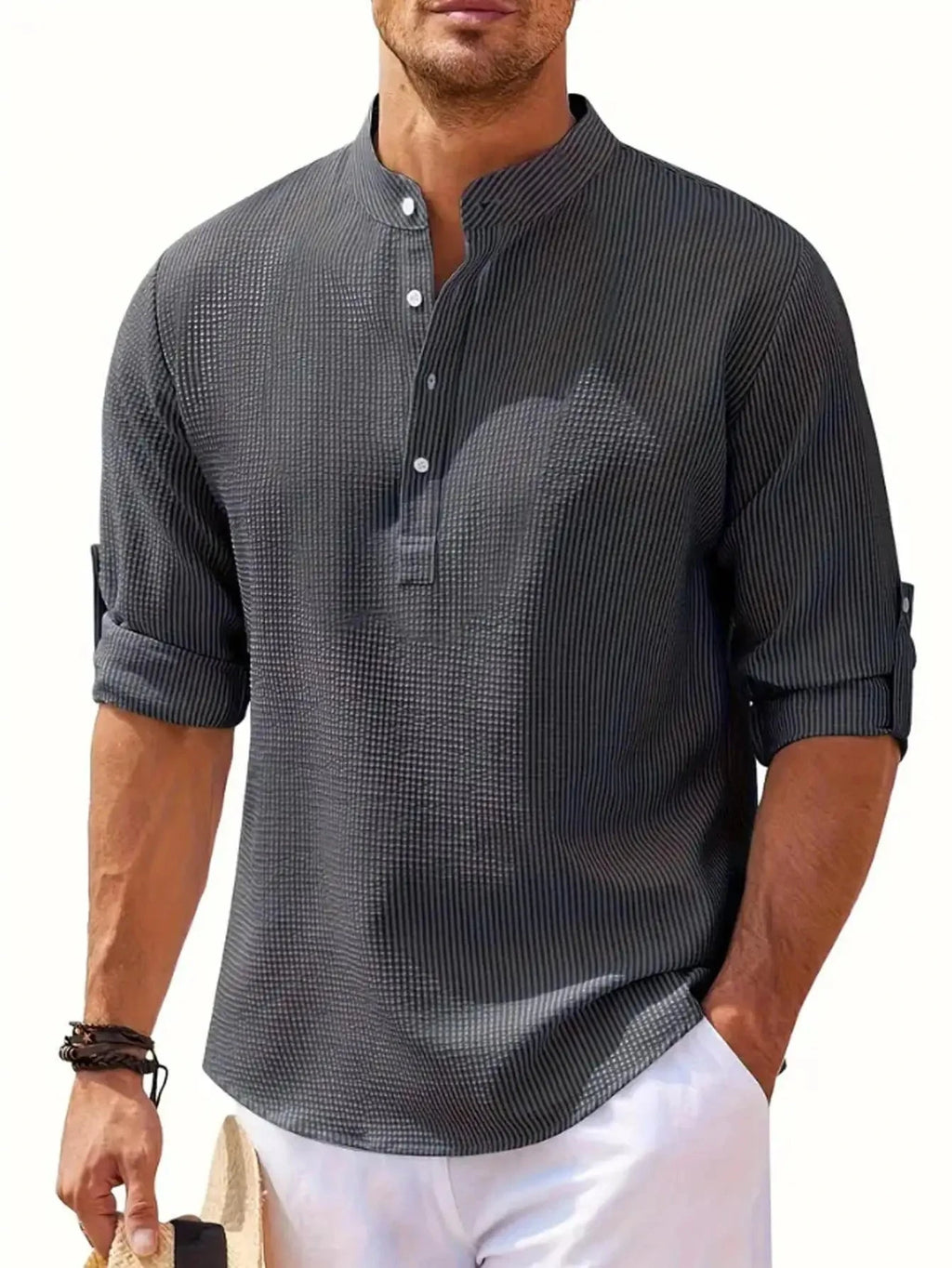 Men's Cotton Linen Henley T-Shirts Long Sleeve Hippie Casual Beach T-Shirts Shopifynow