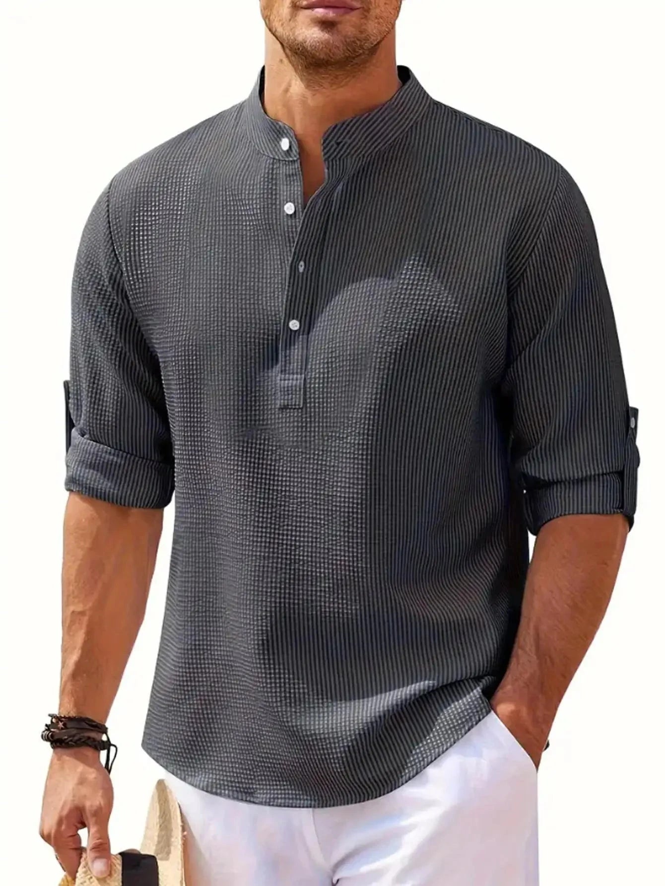 Men's Cotton Linen Henley T-Shirts Long Sleeve Hippie Casual Beach T-Shirts Shopifynow