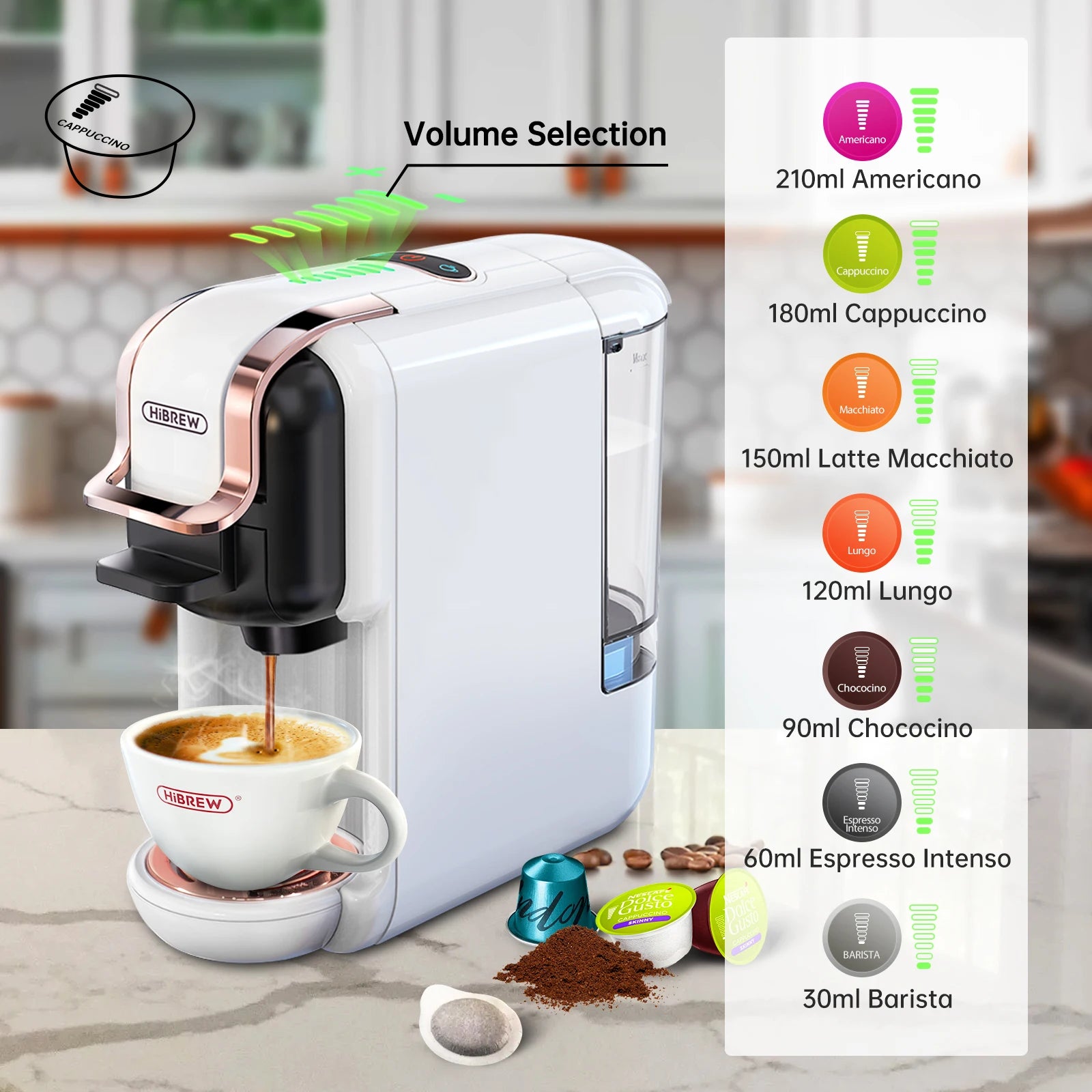 HiBREW Multiple Capsule Coffee Machine, Hot/Cold Dolce Gusto Milk Nespresso Capsule ESE Pod Ground Coffee Cafeteria 20Bar 5 in 1 - Shopifynow