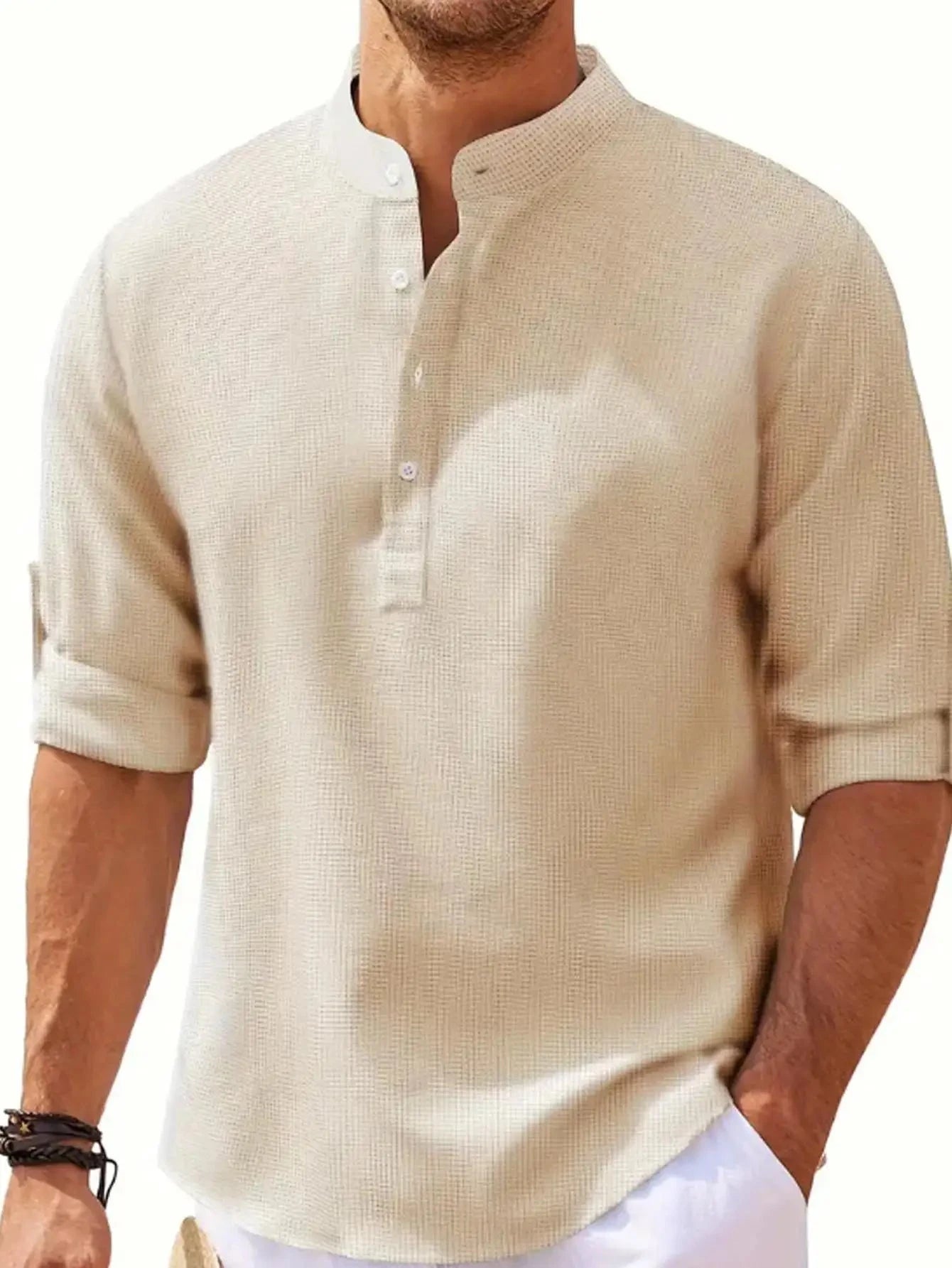 Men's Cotton Linen Henley T-Shirts Long Sleeve Hippie Casual Beach T-Shirts Shopifynow